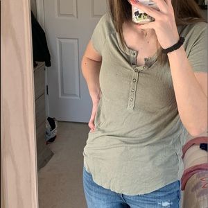 Olive button up tee American Eagle